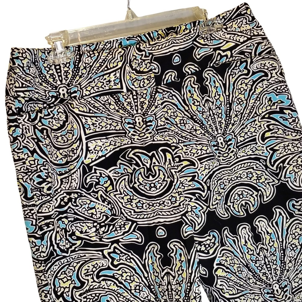 Madison Womens Paisley Bermuda Shorts Black Turquoise Cotton Size 12 NWT Stretch